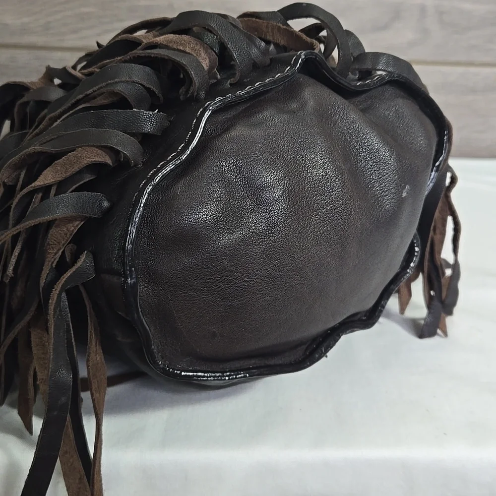 Lucky Brand Fringe Brown Leather Crossbody Shoulder Bag - Picture 8 of 13
